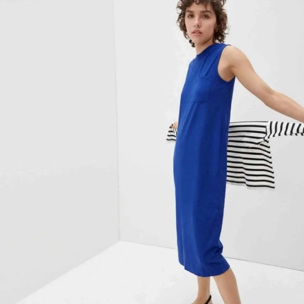 Everlane The Long Weekend Sleeveless Side Slit Midi Dress Cotton Black Small - Picture 3 of 10